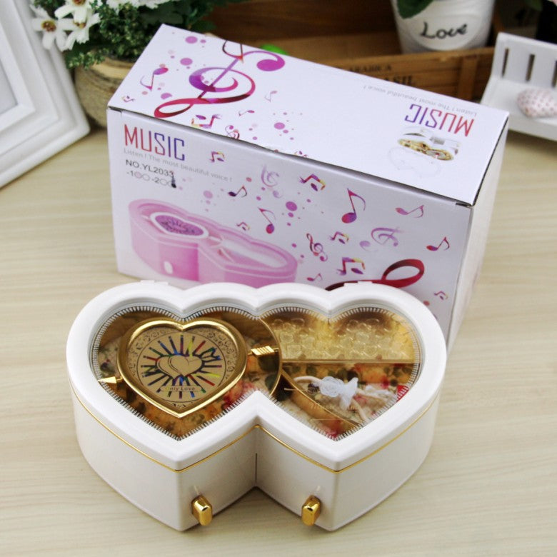 Double Heart Dancing Girl Music Box Jewelry Box