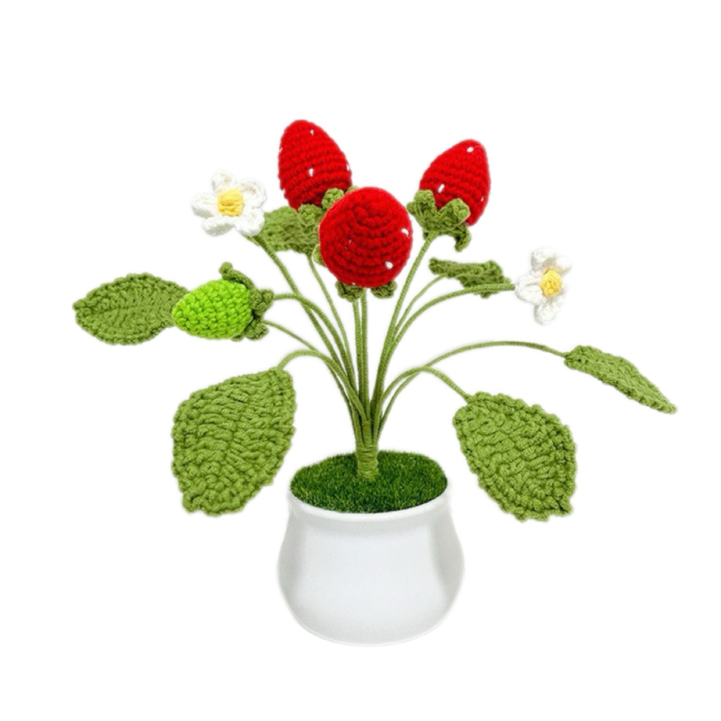 Handmade crocheted wool strawberry potted plant