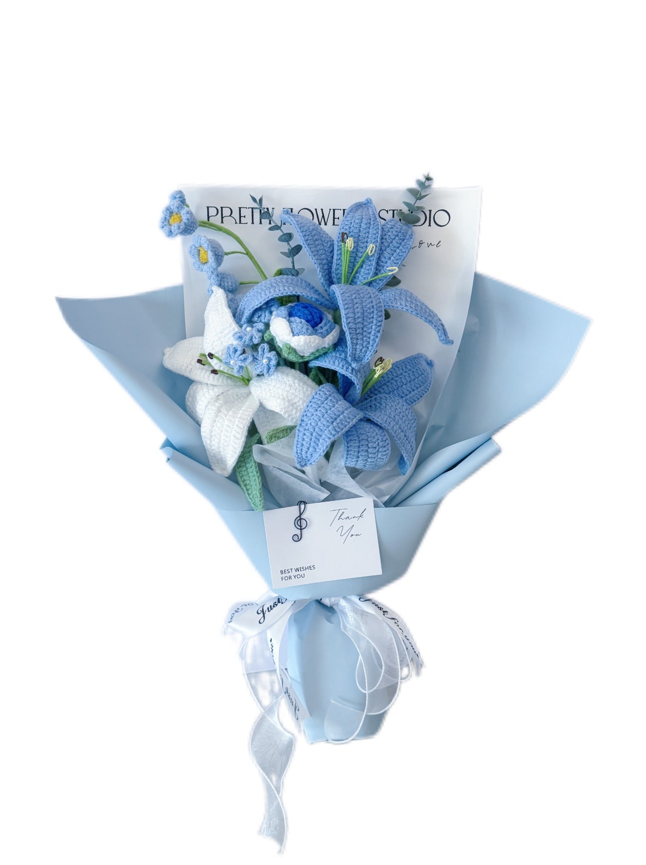Crocheted Blue Lily Flower Bouquet - DIY