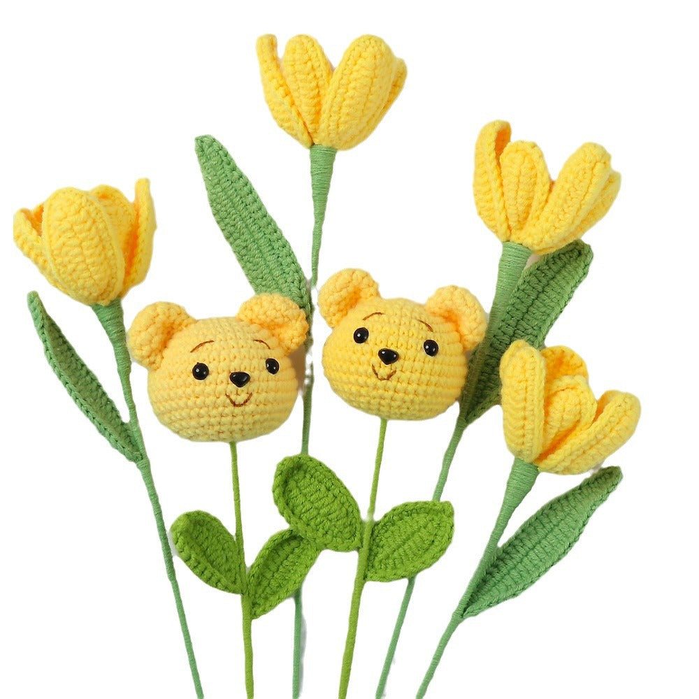 Handmade crocheted bears and cute yellow tulips