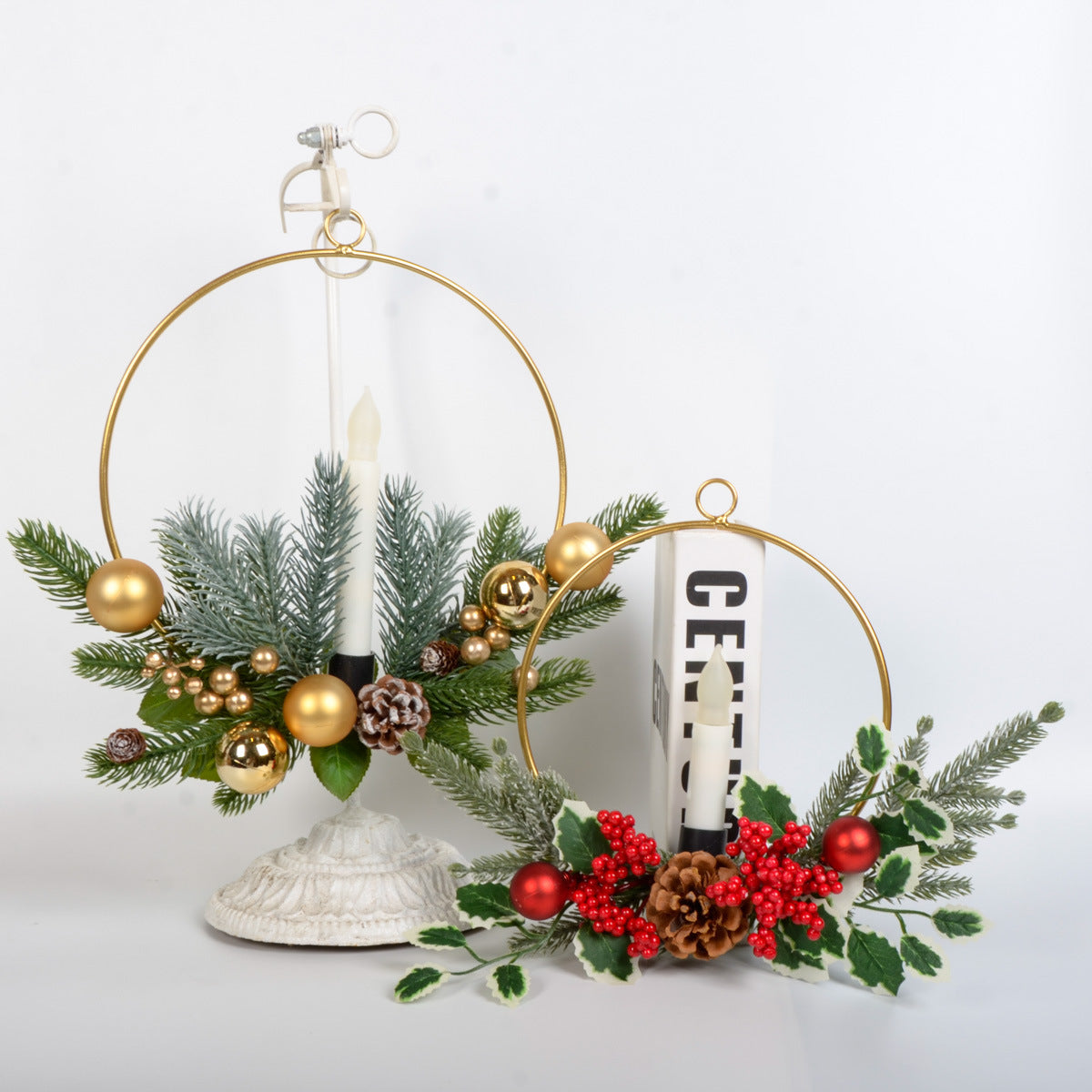 Christmas wreath metal wall hanging simulation plant red fruit pine needles festival layout decoration home holiday party