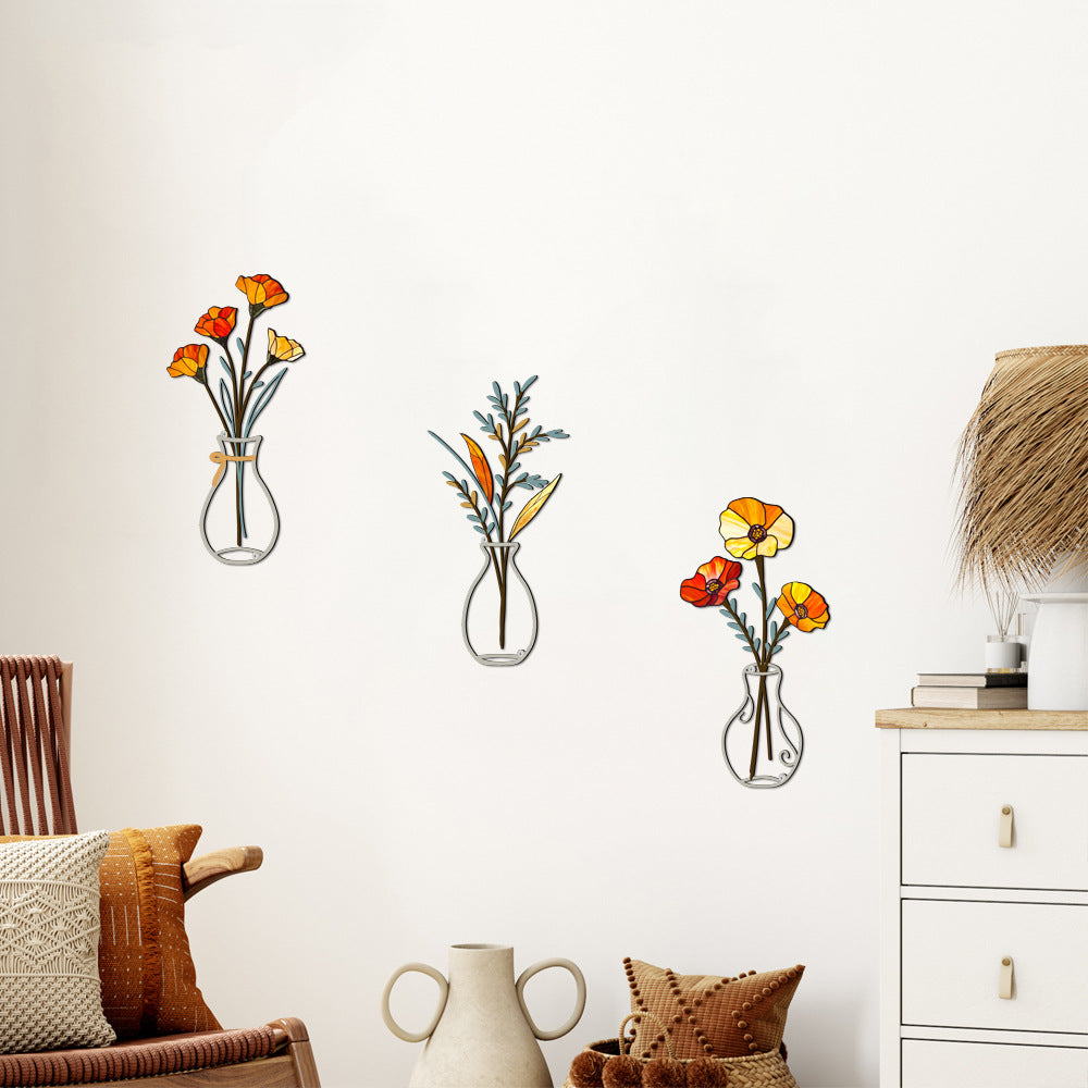 Metal vase flower crafts wall decoration painting wall sticker home decorations