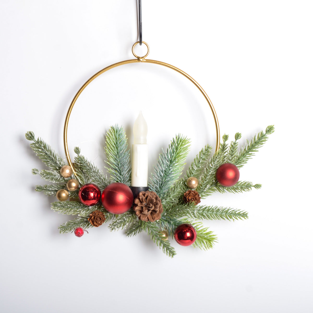 Christmas wreath metal wall hanging simulation plant red fruit pine needles festival layout decoration home holiday party