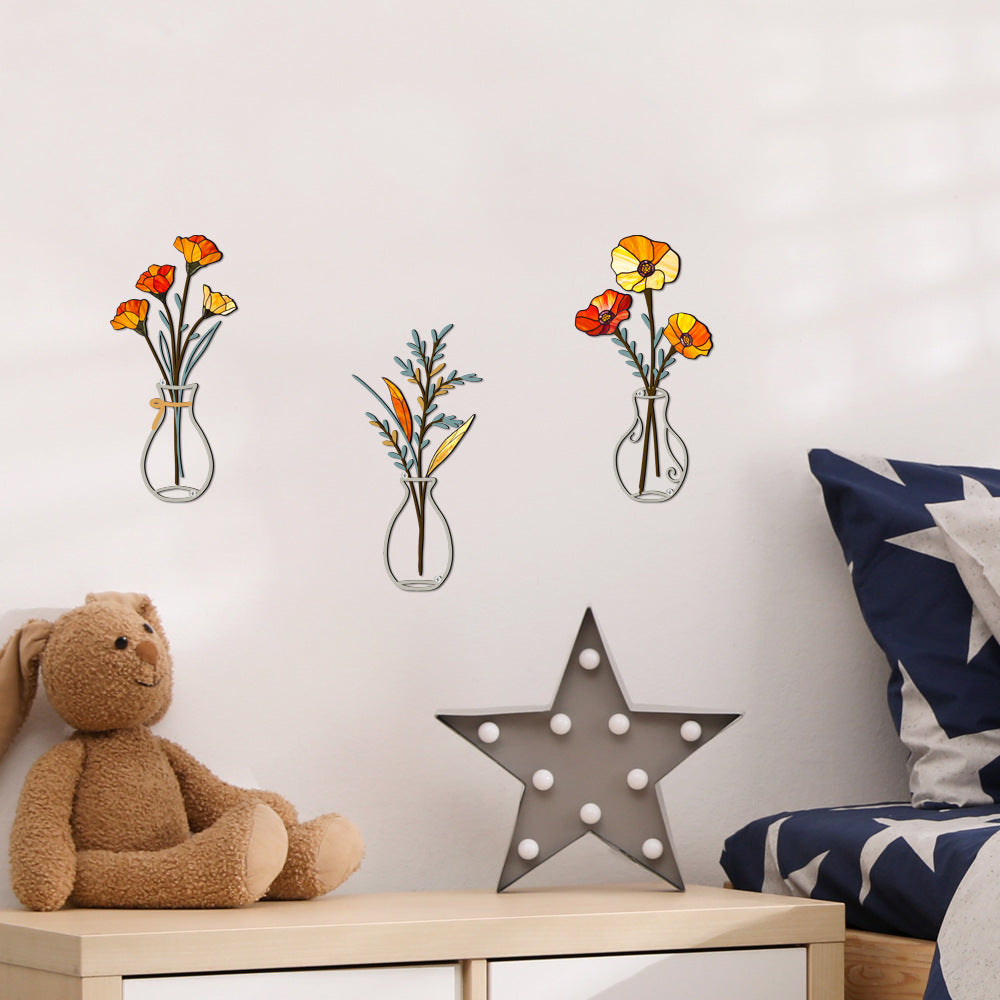 Metal vase flower crafts wall decoration painting wall sticker home decorations