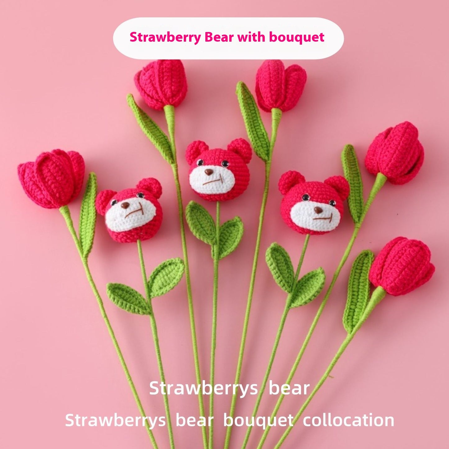 Crocheted Tulip & bear bouquet matching
