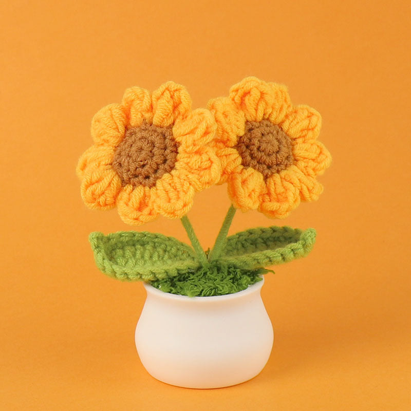 Handmade Crocheted wool sunflower potted plant