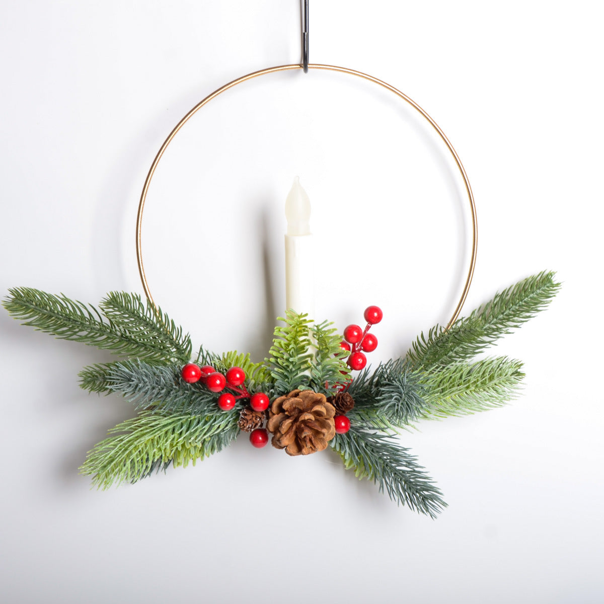 Christmas wreath metal wall hanging simulation plant red fruit pine needles festival layout decoration home holiday party