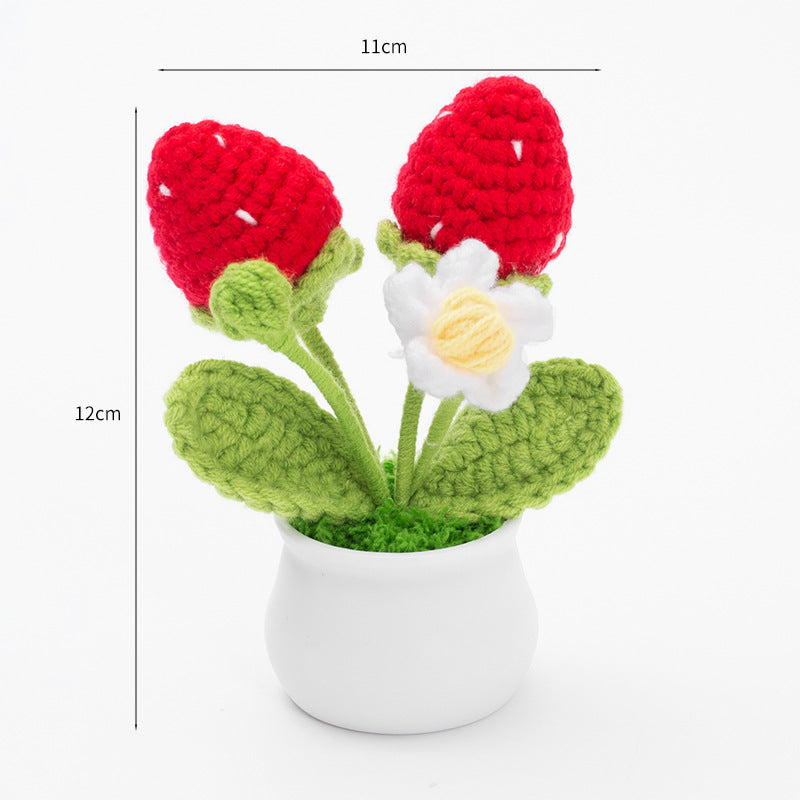 Handmade crocheted wool strawberry potted plant
