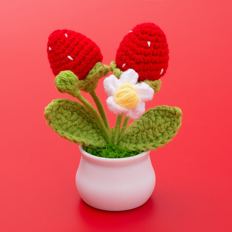 Handmade crocheted wool strawberry potted plant