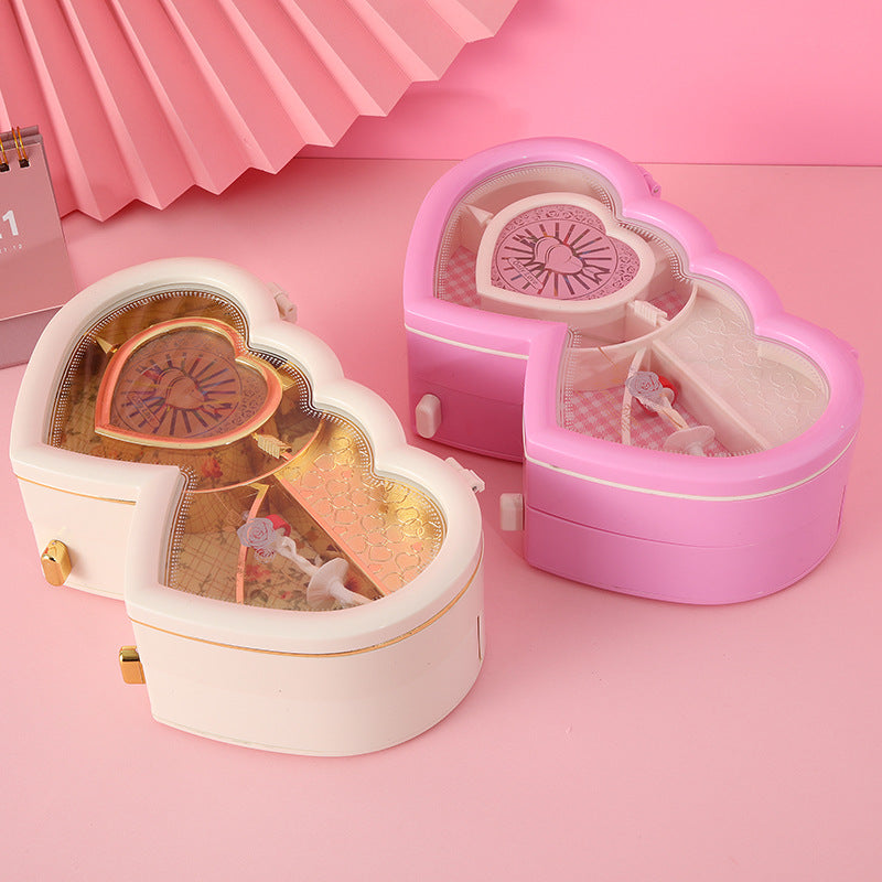 Double Heart Dancing Girl Music Box Jewelry Box