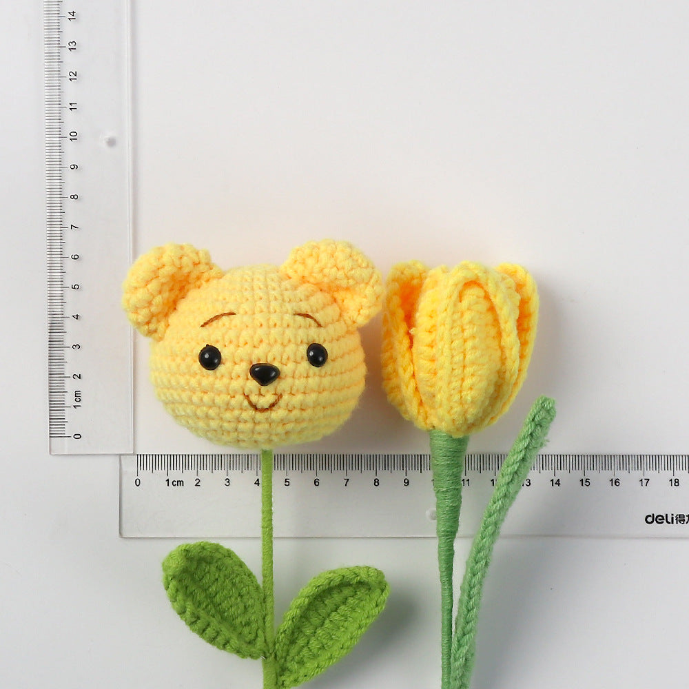 Handmade crocheted bears and cute yellow tulips