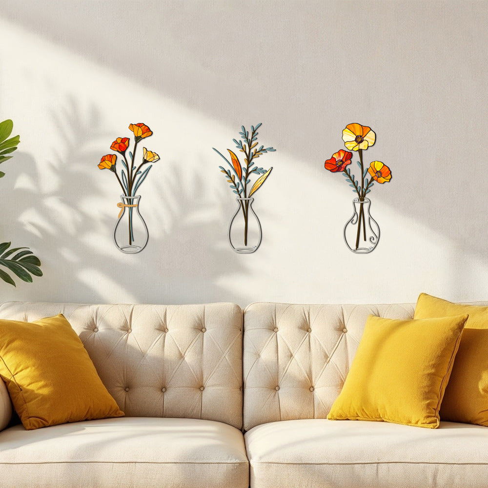 Metal vase flower crafts wall decoration painting wall sticker home decorations