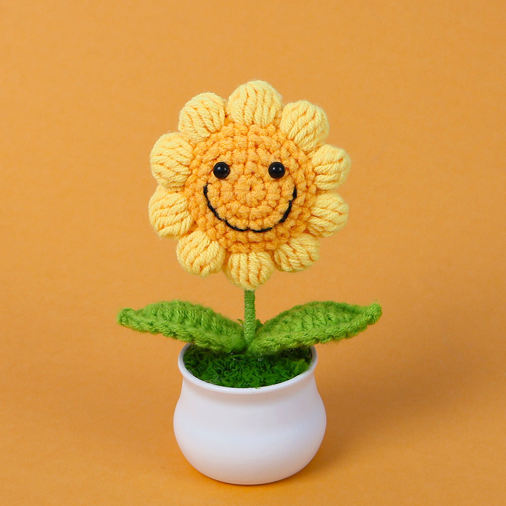 Handmade Crocheted wool sunflower potted plant