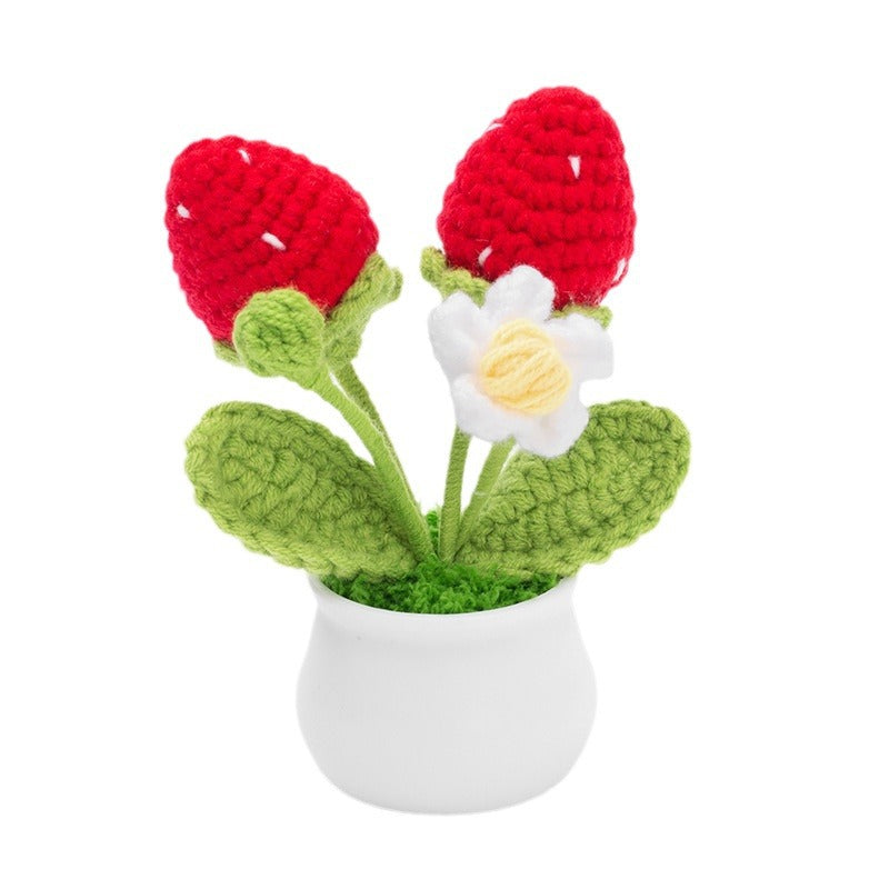 Handmade crocheted wool strawberry potted plant