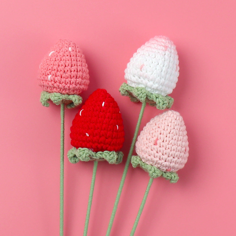 Hand crocheted red strawberry flower branches
