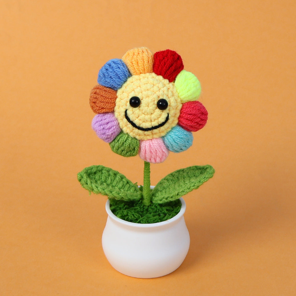Handmade Crocheted wool sunflower potted plant
