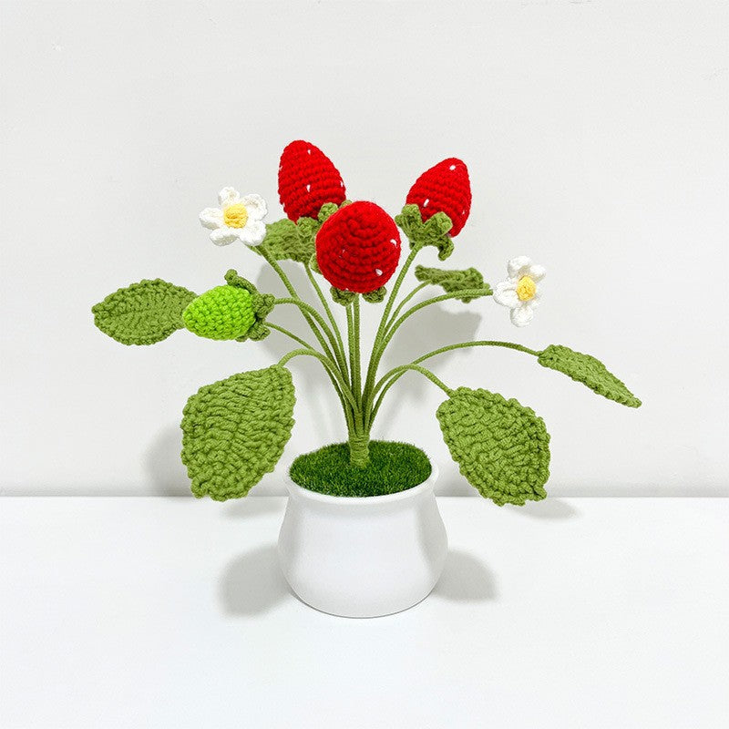 Handmade crocheted wool strawberry potted plant