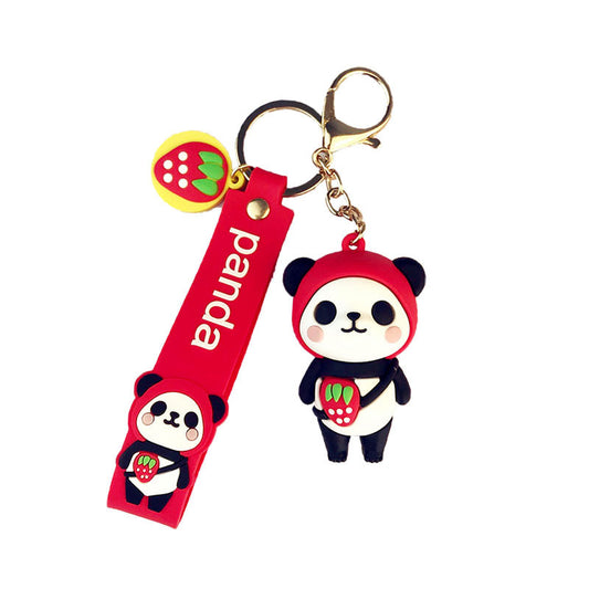 Cute school bag panda doll pvc key pendant