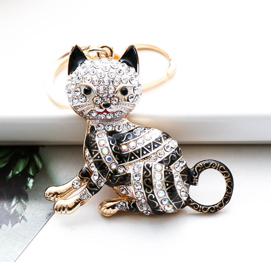 Colorful diamond cartoon cat creative metal keychain pendant