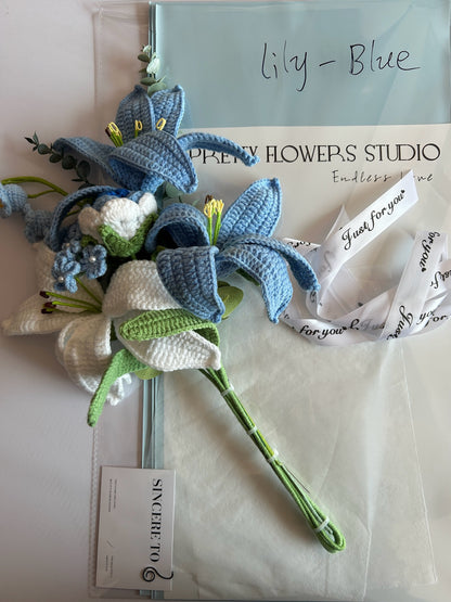 Crocheted  Blue Lily Flower Bouquet - DIY