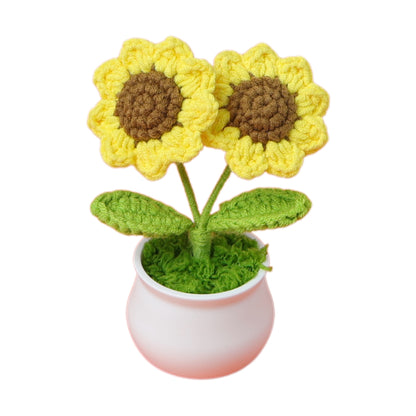 Handmade Crocheted wool sunflower potted plant