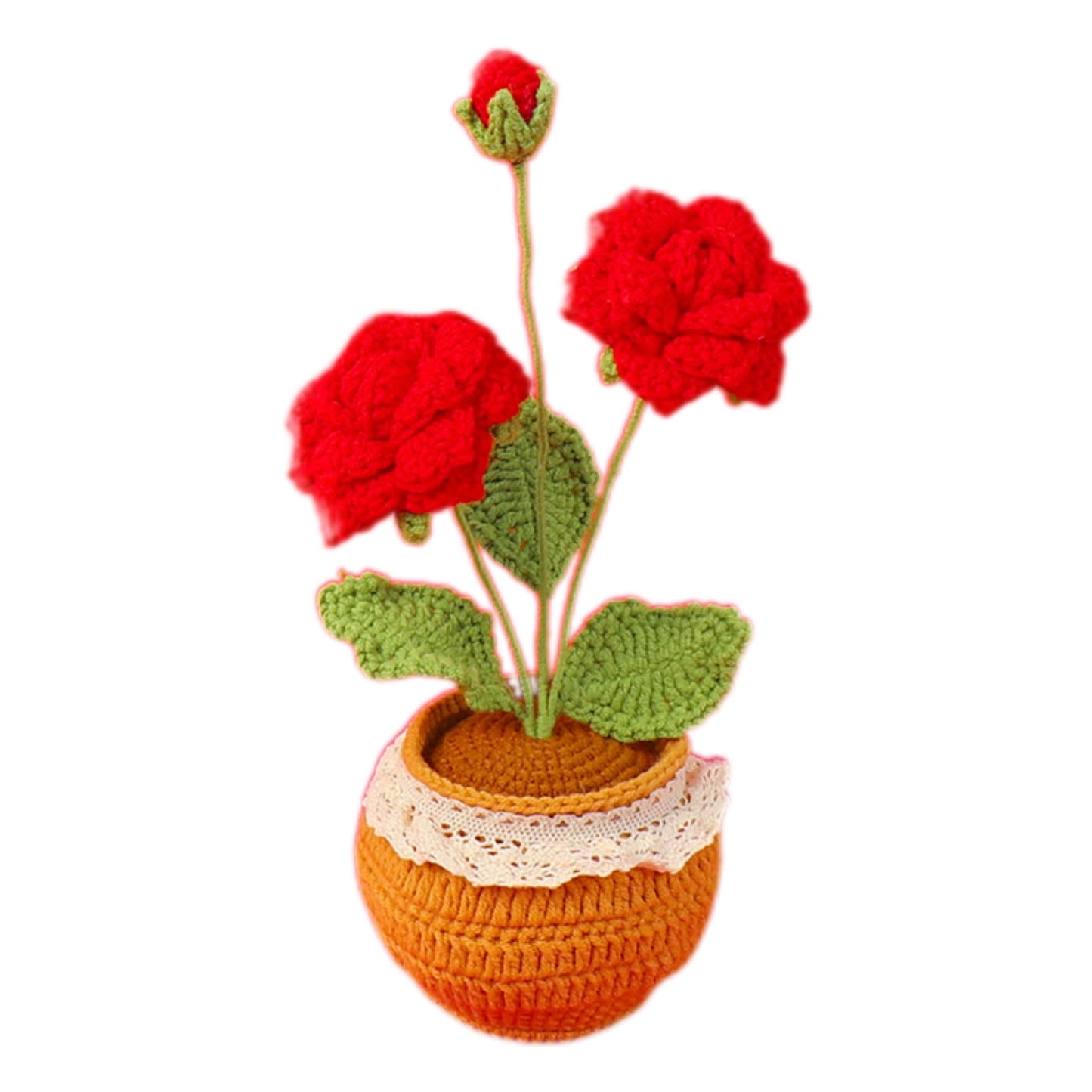 Handmade Crocheted wool Rose potted plant