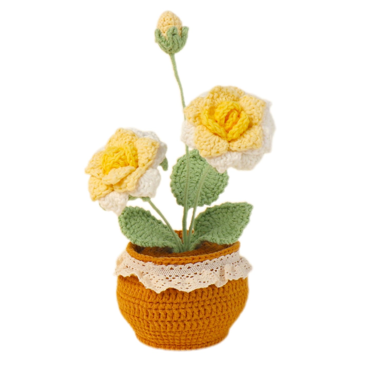 Handmade Crocheted wool Rose potted plant