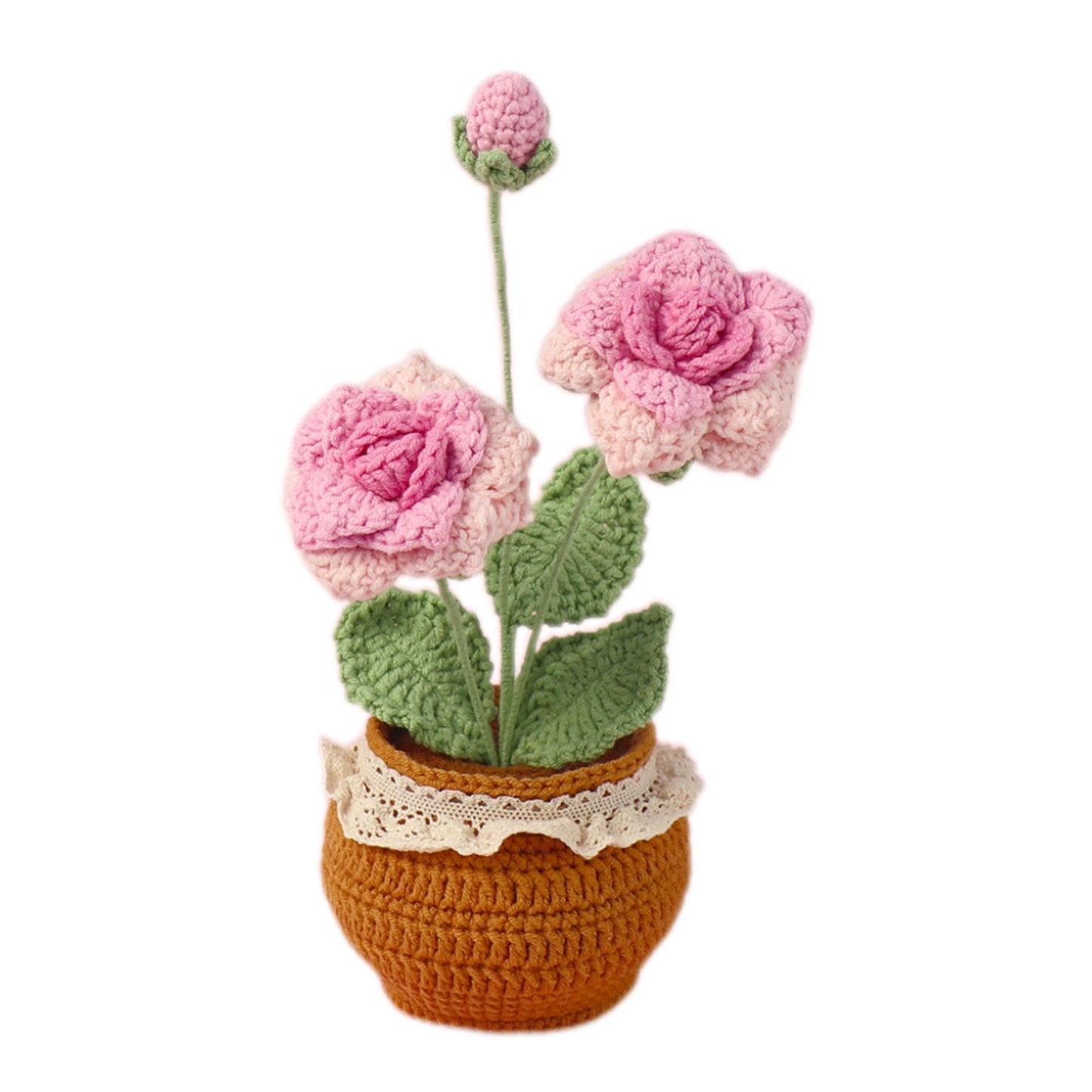 Handmade Crocheted wool Rose potted plant