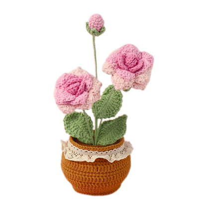 Handmade Crocheted wool Rose potted plant