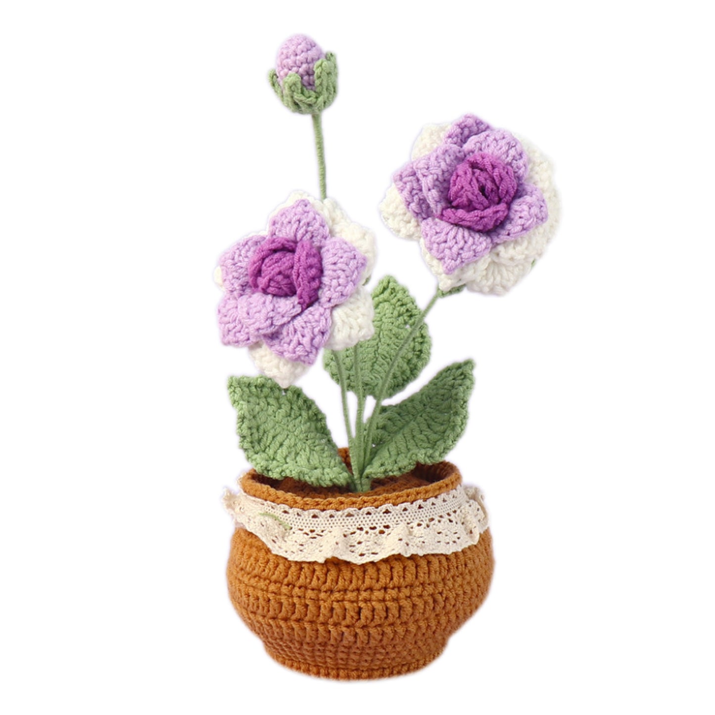 Handmade Crocheted wool Rose potted plant