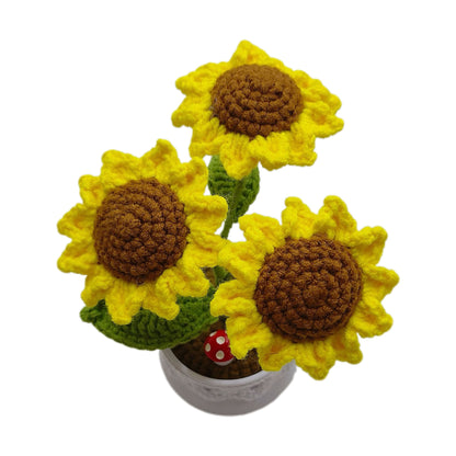 Handmade Crocheted wool sunflower potted plant