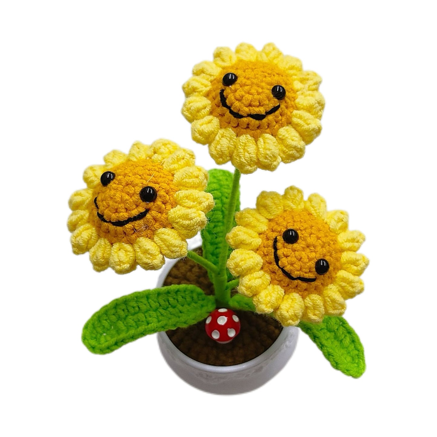 Handmade Crocheted wool sunflower potted plant