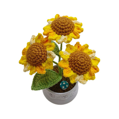 Handmade Crocheted wool sunflower potted plant