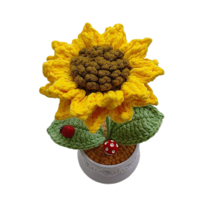 Handmade Crocheted wool sunflower potted plant