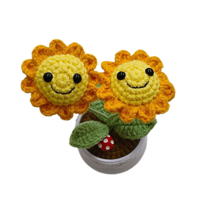 Handmade Crocheted wool sunflower potted plant