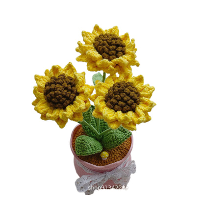 Handmade Crocheted wool sunflower potted plant