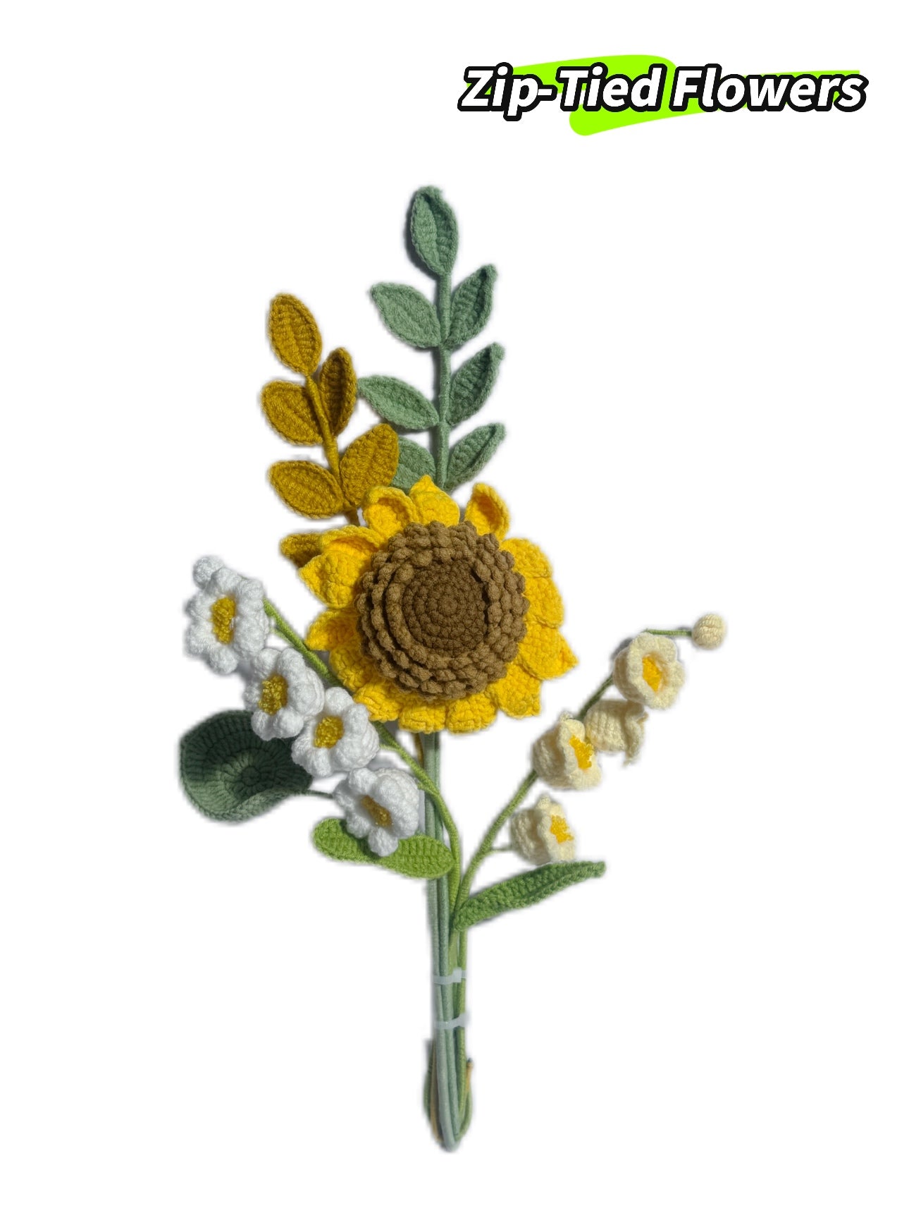 Crocheted Yellow Single Sunflower with May Bell Flowers - DIY