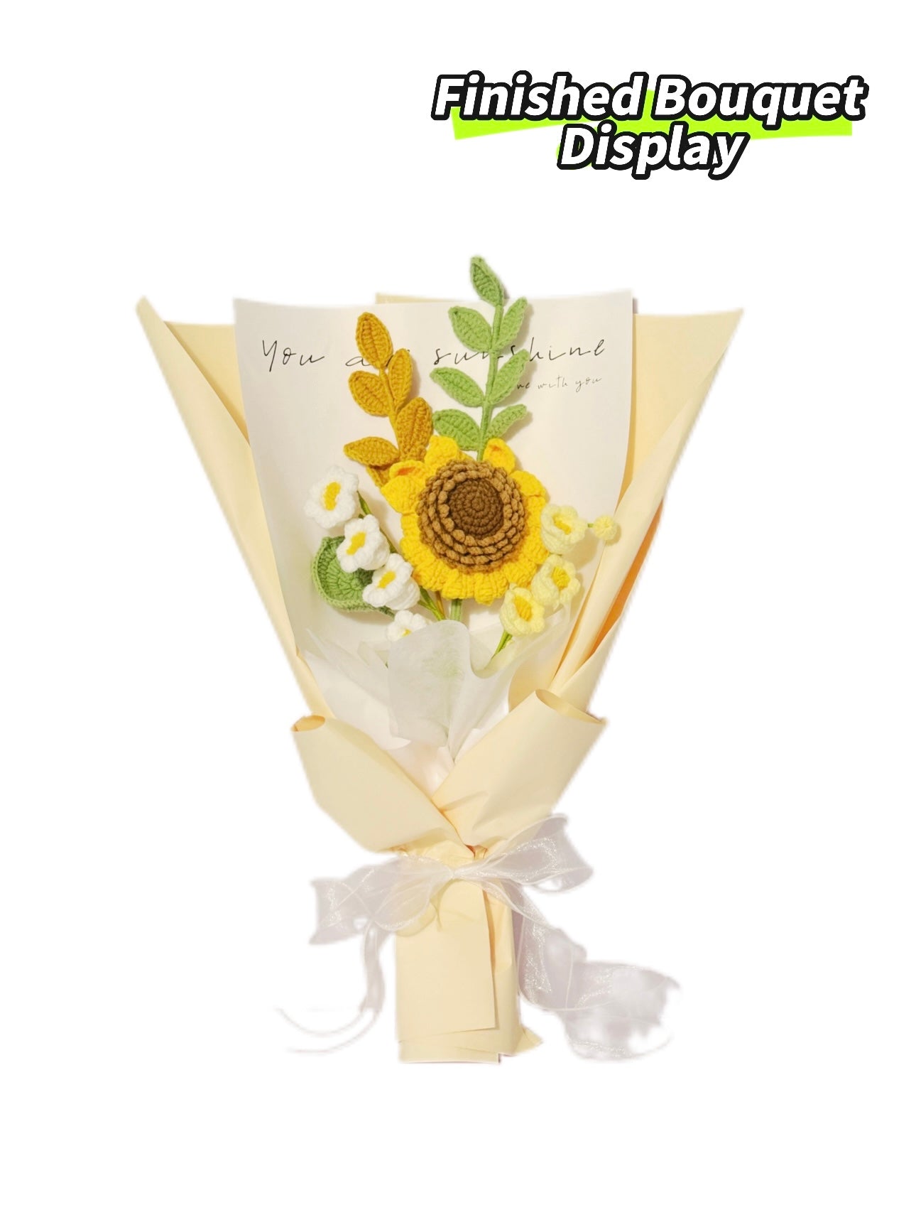 Crocheted Yellow Single Sunflower with May Bell Flowers - DIY