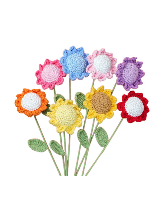 Crocheted Five Colorful Sunflower Branches