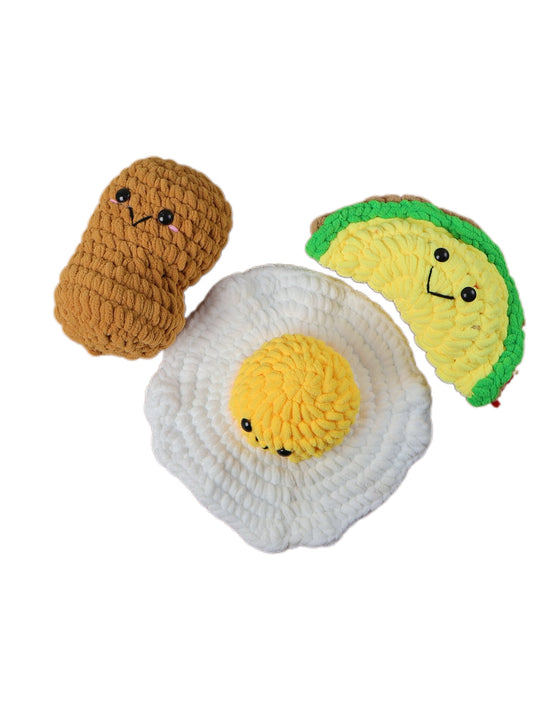 Crocheted  poached egg food doll football doll