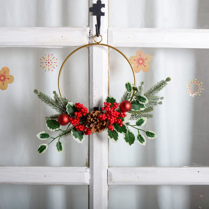 Christmas wreath metal wall hanging simulation plant red fruit pine needles festival layout decoration home holiday party