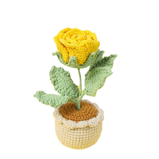 Handmade Crocheted Wine Glass Rose Potted Plant