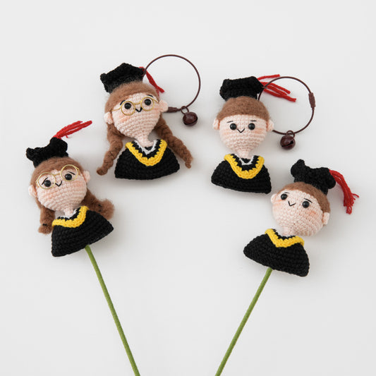 Crocheted Graduation Doll  Flower Branch Keychain