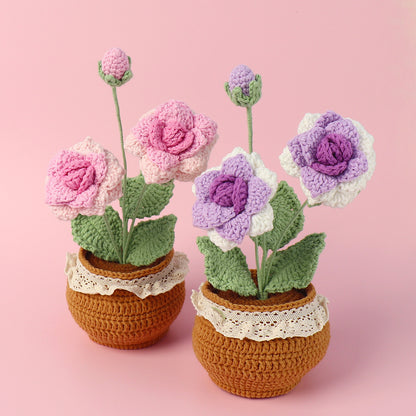 Handmade Crocheted wool Rose potted plant