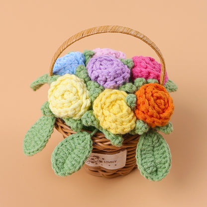 Crocheted Rose Blossom flower basket