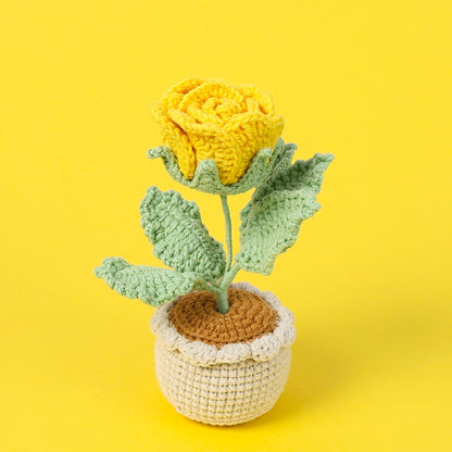 Handmade Crocheted Wine Glass Rose Potted Plant
