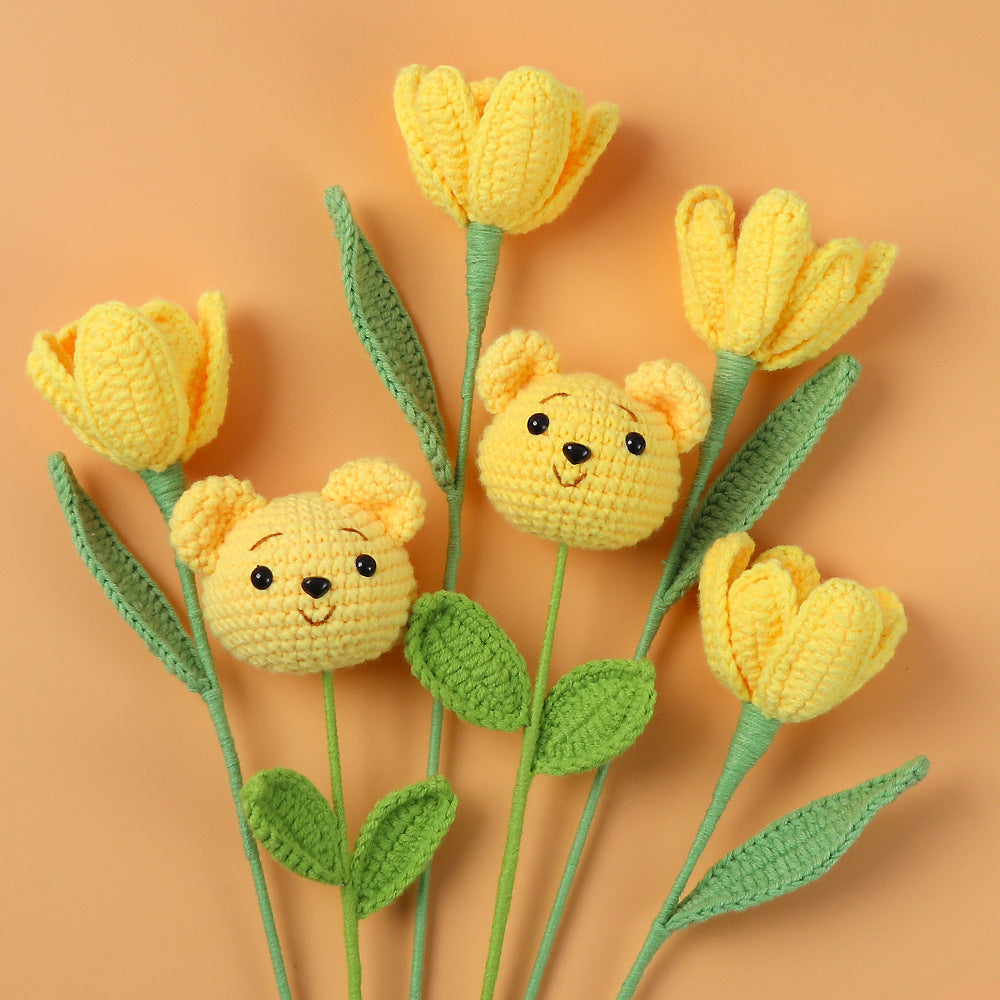 Handmade crocheted  bears and cute yellow tulips