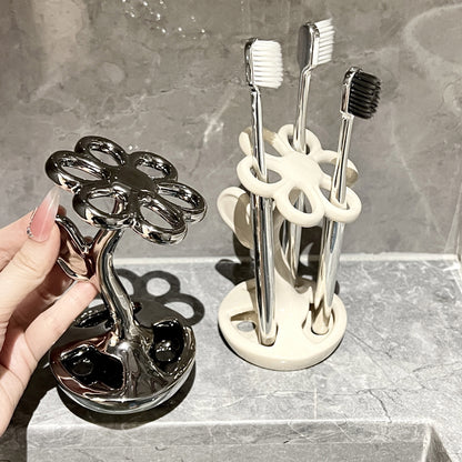 Creative flower toothbrush holder ceramic toothbrush base makeup brush storage toothbrush holder