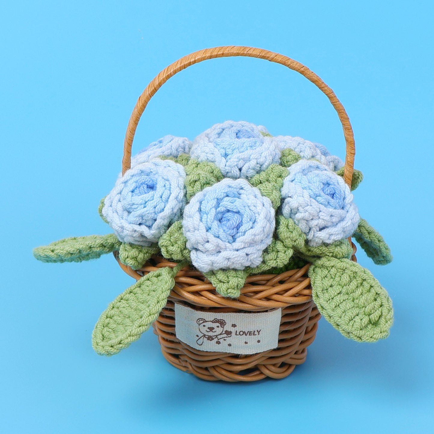 Crocheted Rose Blossom flower basket