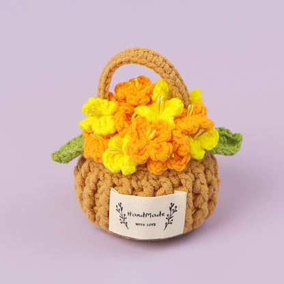 Crocheted Flower mini flower myosotis basket potted plant